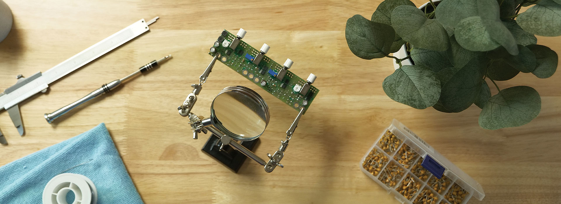 Electronics workbench with tools